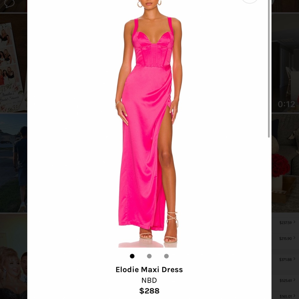 Hot pink Elodie Maxi dress with slit, corset top. Only worn once- like new